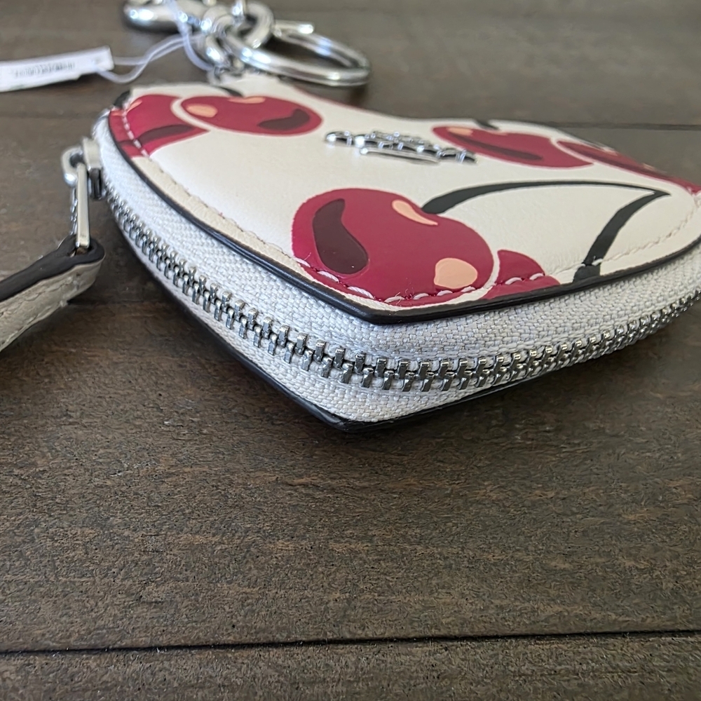 Coach Heart Shaped Coin Pouch Bag Charm With Cherries- NWT - Picture 9 of 11